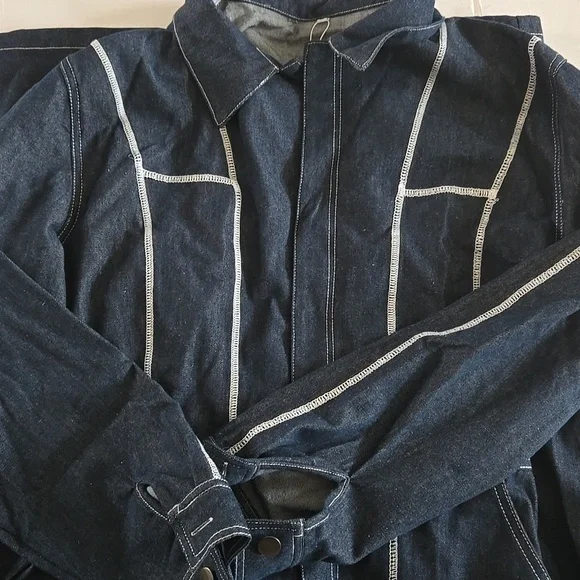 Men's Denim Jumpsuit with White Stitching - Picture 4 of 9